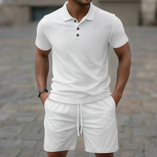 James – Casual Men’s Corduroy Two-Piece Set, Polo & Shorts