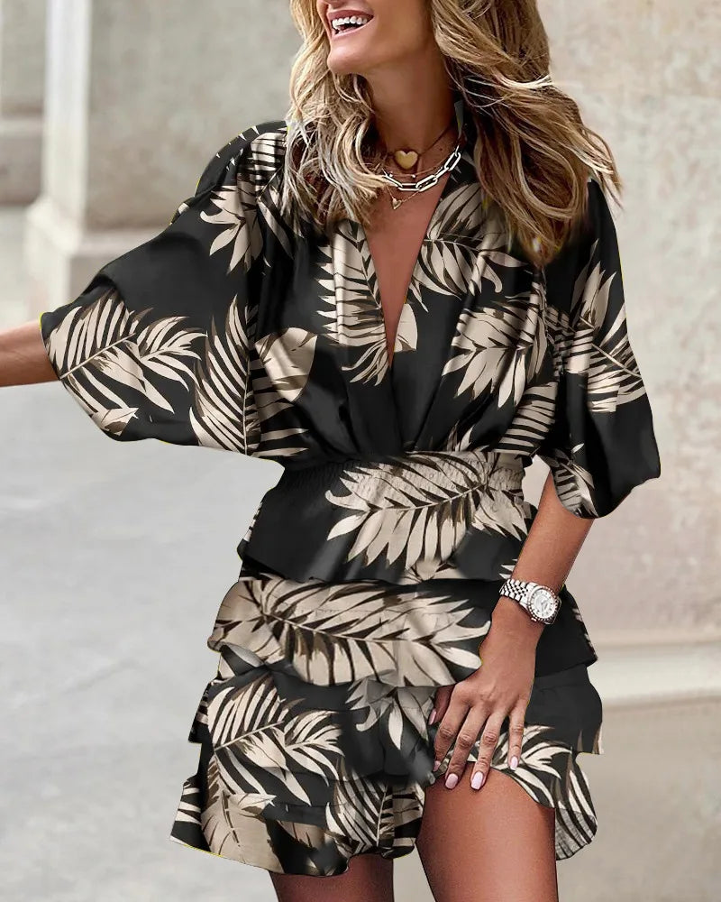 Talia – V-Neck Mini Dress With Puffed Sleeves
