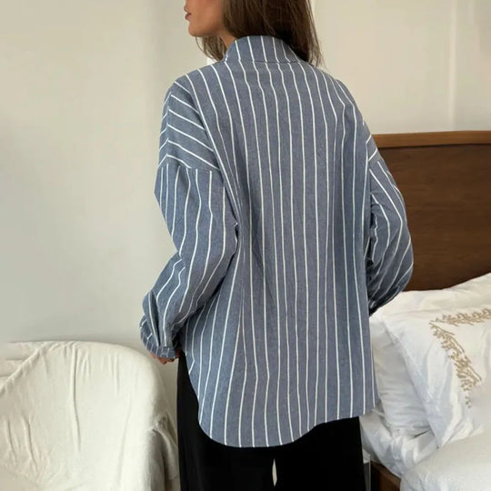 Elizabeth – Women’s Casual Striped Long Sleeve Shirt with Turn-Down Collar