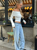 Amira | Damen Schulterfreies Langarmshirt