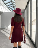 Amelia – White Ribbed Knit Mini Dress with Buttons