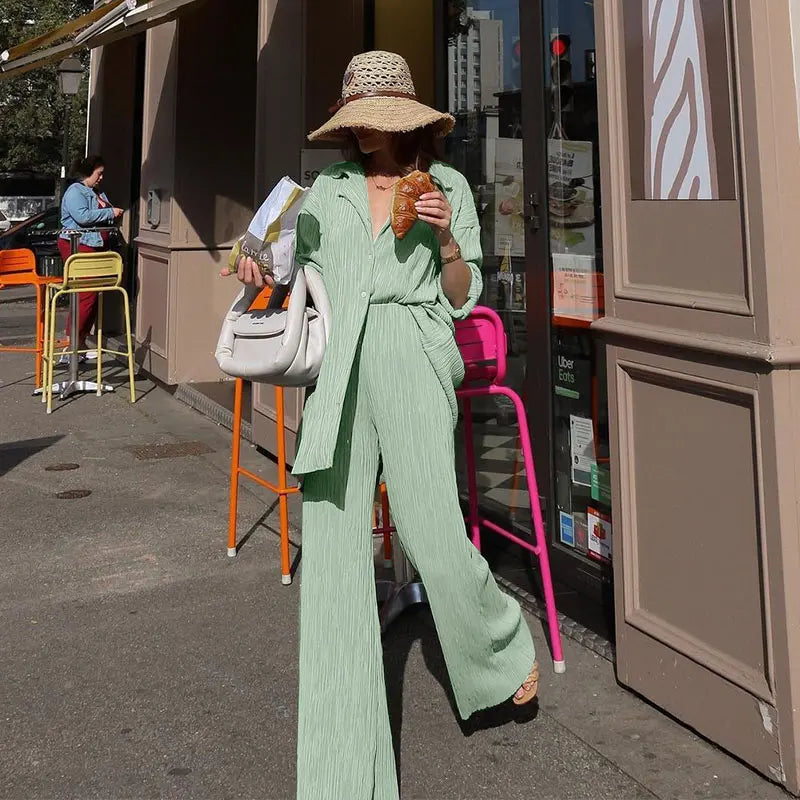 Tess 2-Piece Set | Long Sleeve Oversized Shirt and Wide Leg Pants