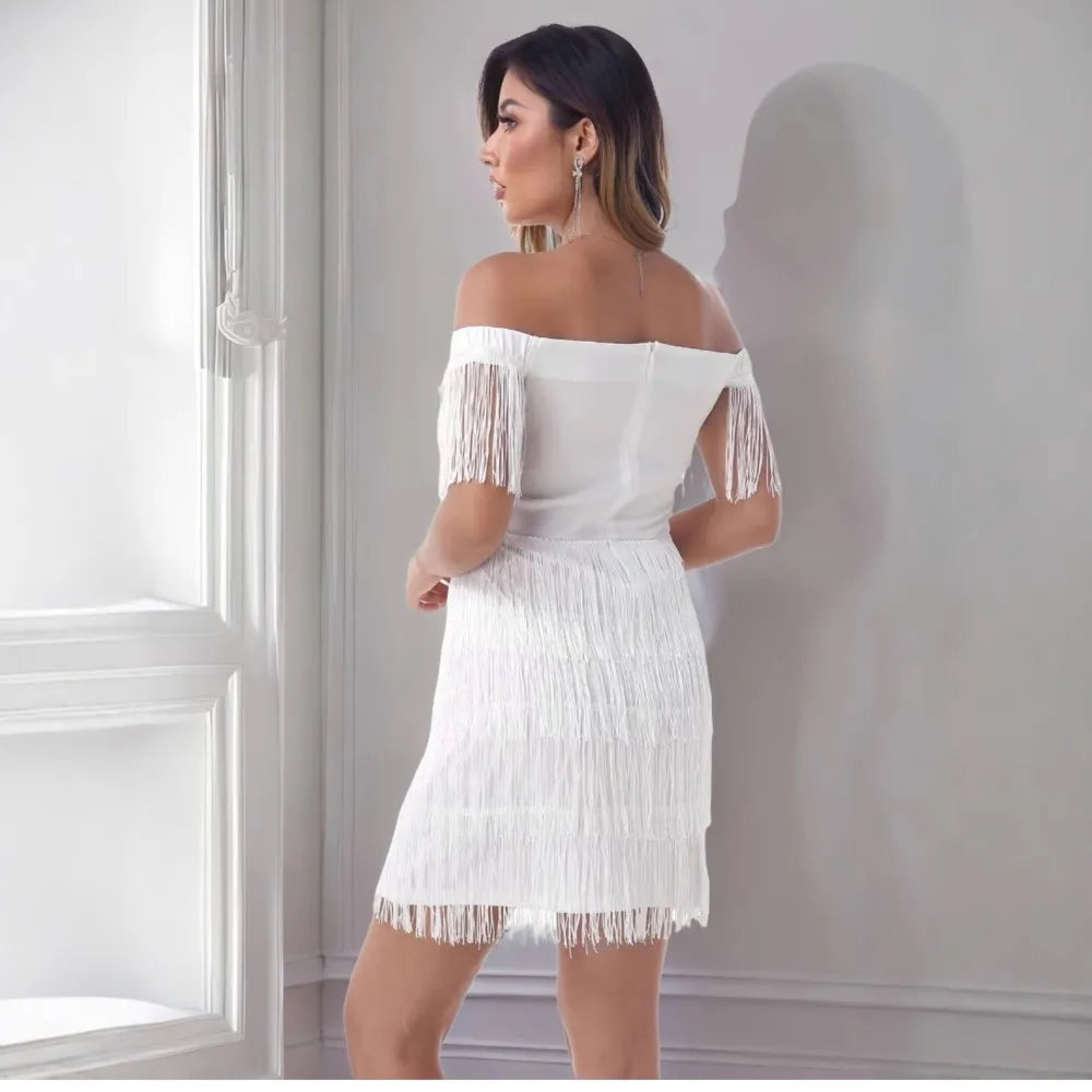 Louise – Women’s White Off-Shoulder Bodycon Mini Dress