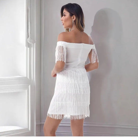 Louise – Women’s White Off-Shoulder Bodycon Mini Dress