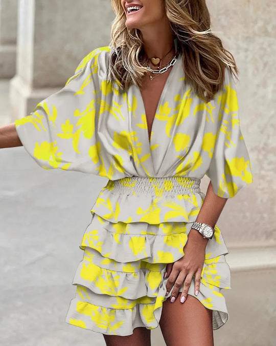 Talia – V-Neck Mini Dress With Puffed Sleeves