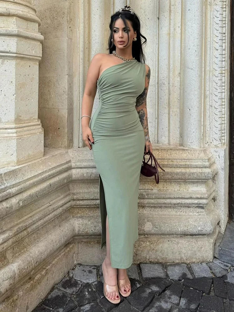 Luna – Women’s One-Shoulder Backless Maxi Dress with Side Split