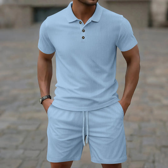 James – Casual Men’s Corduroy Two-Piece Set, Polo & Shorts