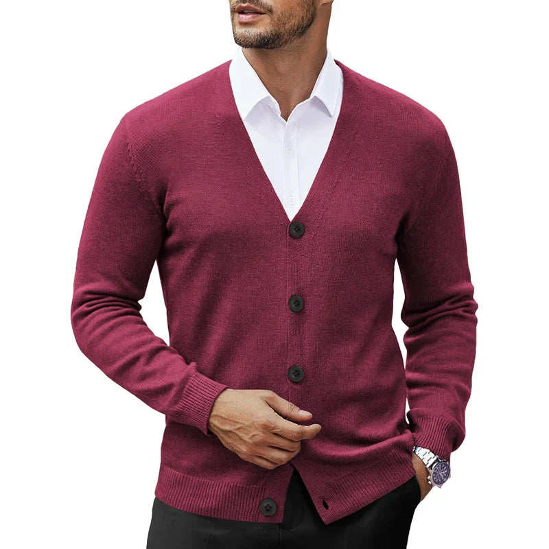 Victor Men’s Cardigan – V-Neck Wool Blend Button-Up