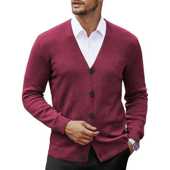 Victor Men’s Cardigan – V-Neck Wool Blend Button-Up