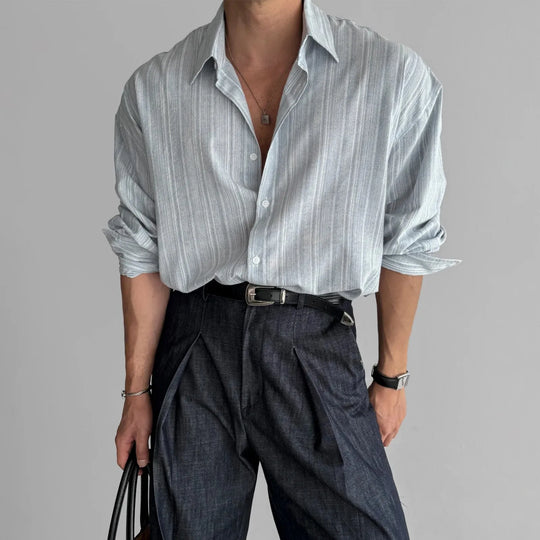 Renzo – Men’s Casual Striped Linen Shirt