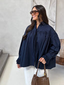 Tamsin – Dames Losse Geplooide Blouse met Lange Mouwen