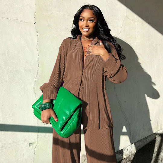 Tess 2-Piece Set | Long Sleeve Oversized Shirt and Wide Leg Pants