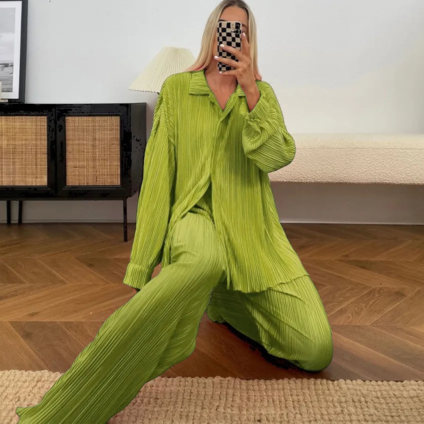 Tess 2-Piece Set | Long Sleeve Oversized Shirt and Wide Leg Pants