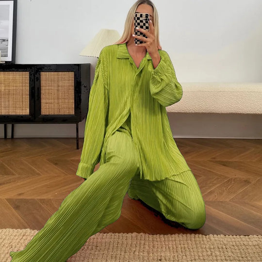 Tess 2-Piece Set | Long Sleeve Oversized Shirt and Wide Leg Pants