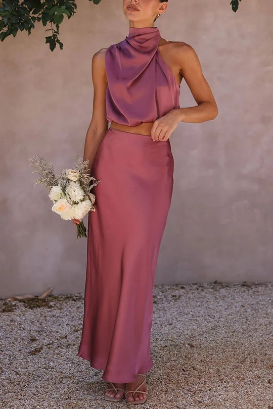Nina – Elegante midi-rok & mouwloze crop top set
