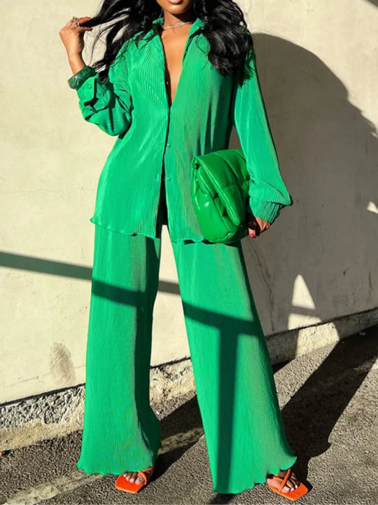 Tess 2-Piece Set | Long Sleeve Oversized Shirt and Wide Leg Pants