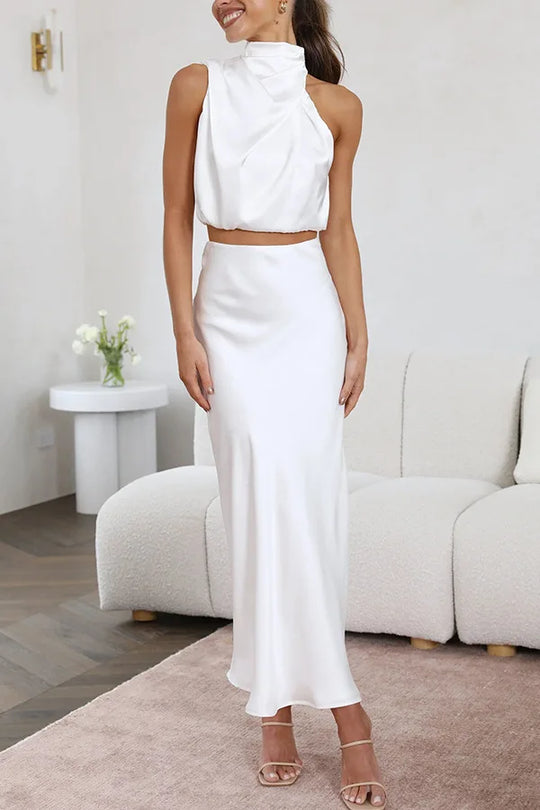 Nina – Elegante midi-rok & mouwloze crop top set