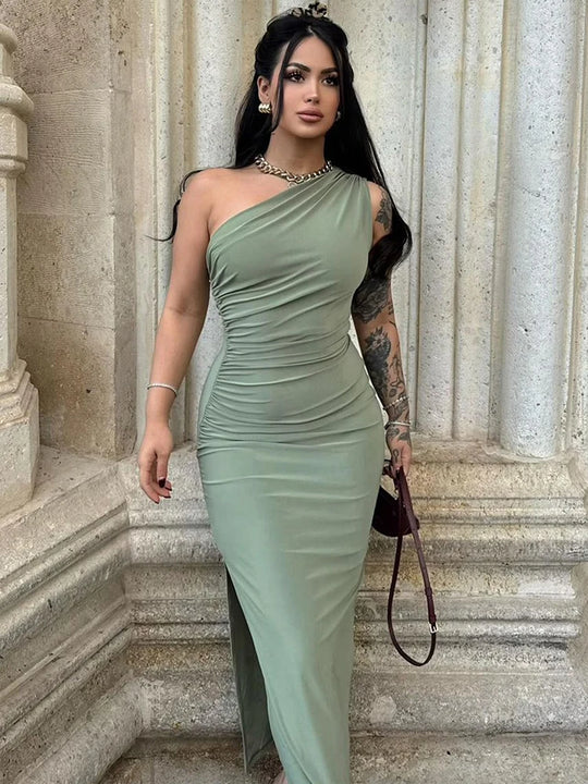 Luna – Women’s One-Shoulder Backless Maxi Dress with Side Split