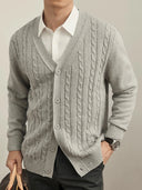 Miles Men’s Cardigan – Cable Knit Wool Blend V-Neck