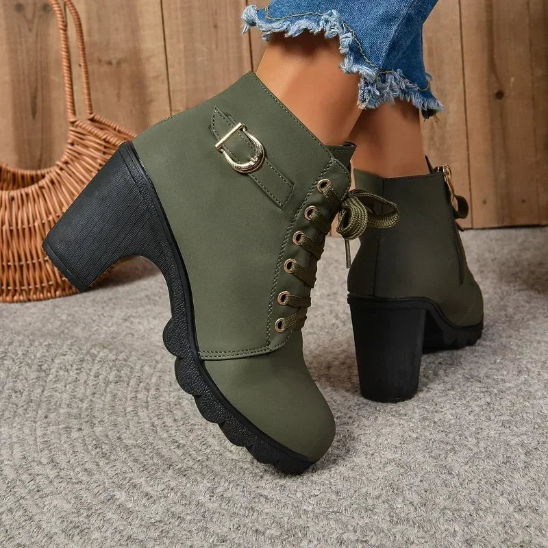 Mylah – Women’s Lace-Up Ankle Boots with Block Heel