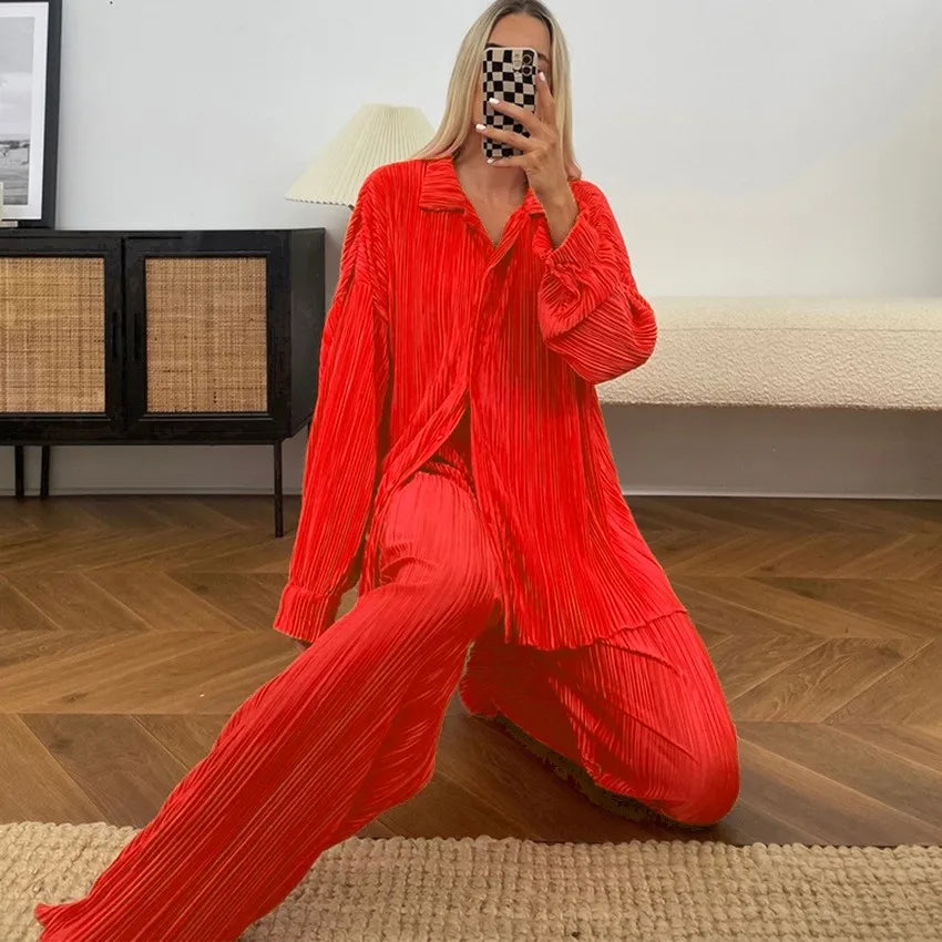 Tess 2-Piece Set | Long Sleeve Oversized Shirt and Wide Leg Pants
