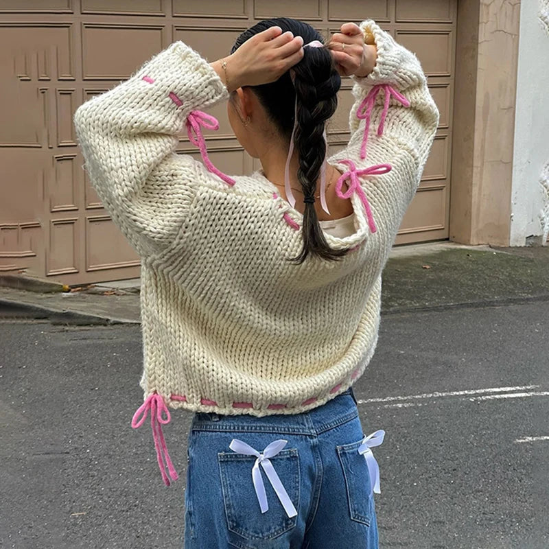 Lucienne | Women's Knit Sweater with Ribbon Details