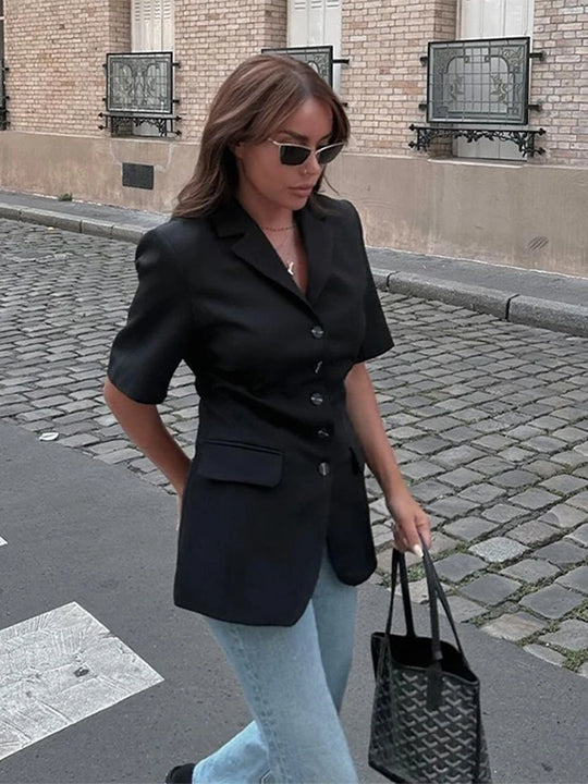 Ines – Women’s Short Sleeve Blazer with Single Breasted Design