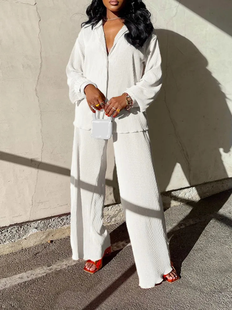 Tess 2-Piece Set | Long Sleeve Oversized Shirt and Wide Leg Pants