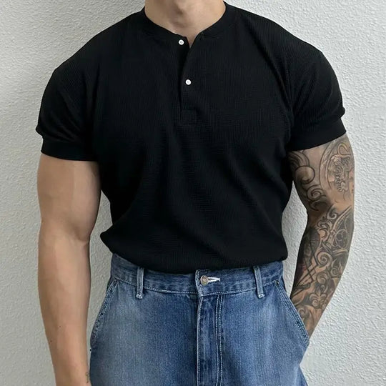 Junseo – Classic Men’s Polo Shirt with Waffle Texture