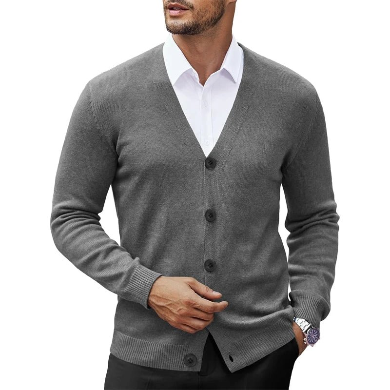 Victor Men’s Cardigan – V-Neck Wool Blend Button-Up