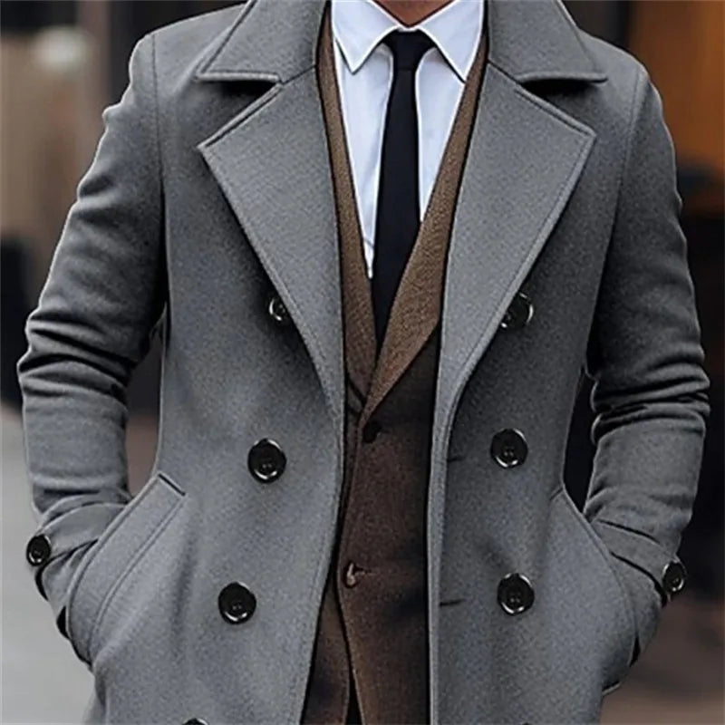 Sebastian Men’s Overcoat – Double-Breasted Long Coat