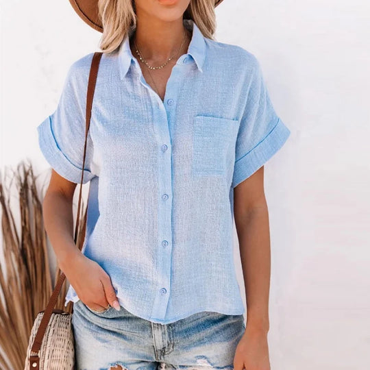 Cleo – Women’s Cotton Linen Short Sleeve Blouse
