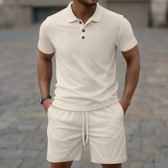 James – Casual Men’s Corduroy Two-Piece Set, Polo & Shorts
