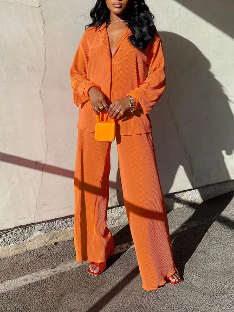 Tess 2-Piece Set | Long Sleeve Oversized Shirt and Wide Leg Pants