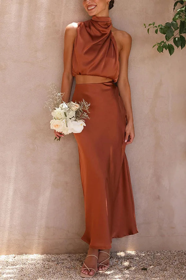 Nina – Elegante midi-rok & mouwloze crop top set