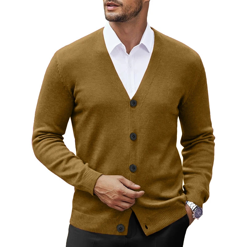 Victor Men’s Cardigan – V-Neck Wool Blend Button-Up