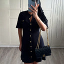 Amelia – White Ribbed Knit Mini Dress with Buttons