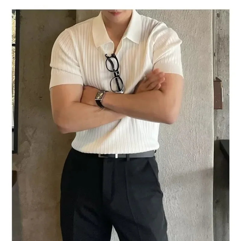 James – Striped Knit Polo Shirt