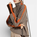 Barclay & Bloom | Women’s Turtleneck Sweater – Patterned Knit Pullover with Contrast Stripe