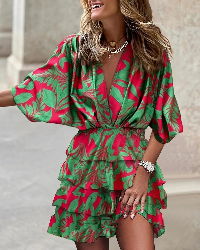 Talia – V-Neck Mini Dress With Puffed Sleeves