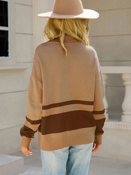 Alina | Women's Half-Zip Sweater with Striped Detail