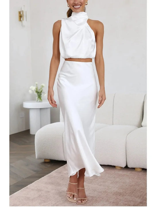 Nina – Elegante midi-rok & mouwloze crop top set