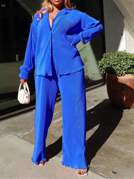 Tess 2-Piece Set | Long Sleeve Oversized Shirt and Wide Leg Pants