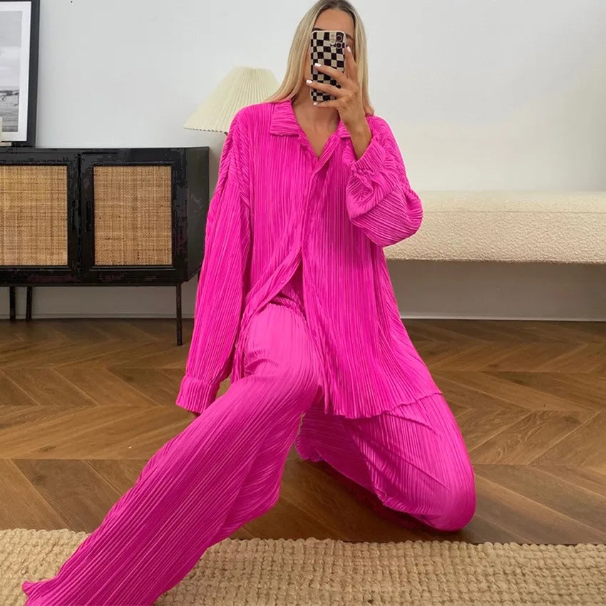 Tess 2-Piece Set | Long Sleeve Oversized Shirt and Wide Leg Pants