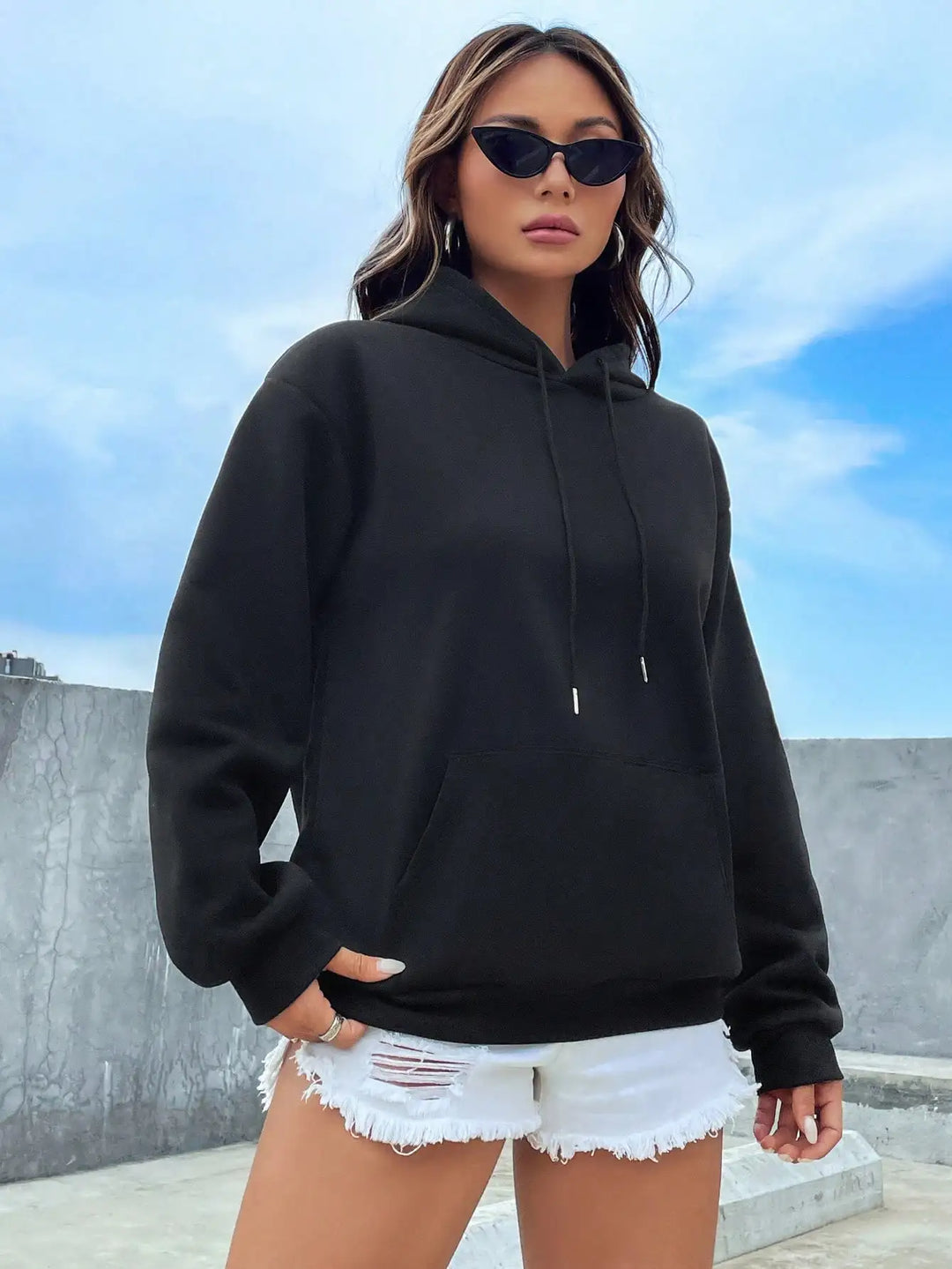 Nahla – Solid Color Fleece Hoodie with Pocket
