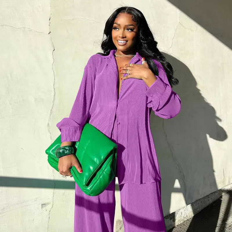 Tess 2-Piece Set | Long Sleeve Oversized Shirt and Wide Leg Pants