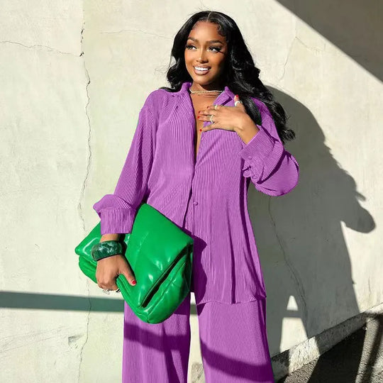 Tess 2-Piece Set | Long Sleeve Oversized Shirt and Wide Leg Pants