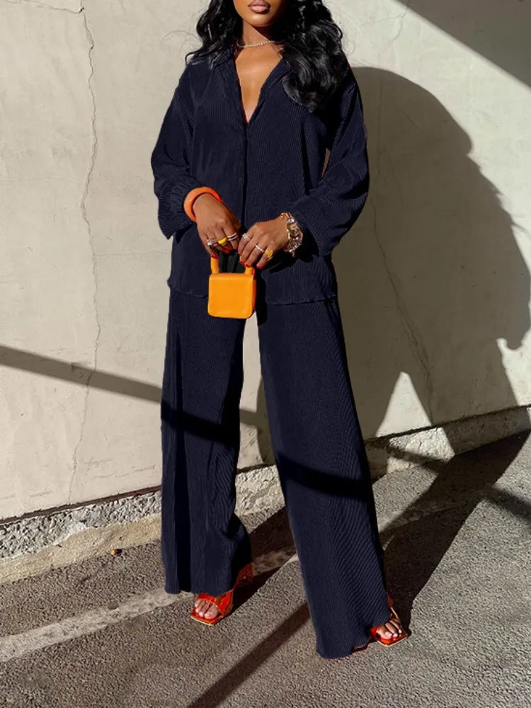 Tess 2-Piece Set | Long Sleeve Oversized Shirt and Wide Leg Pants