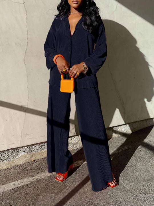 Tess 2-Piece Set | Long Sleeve Oversized Shirt and Wide Leg Pants