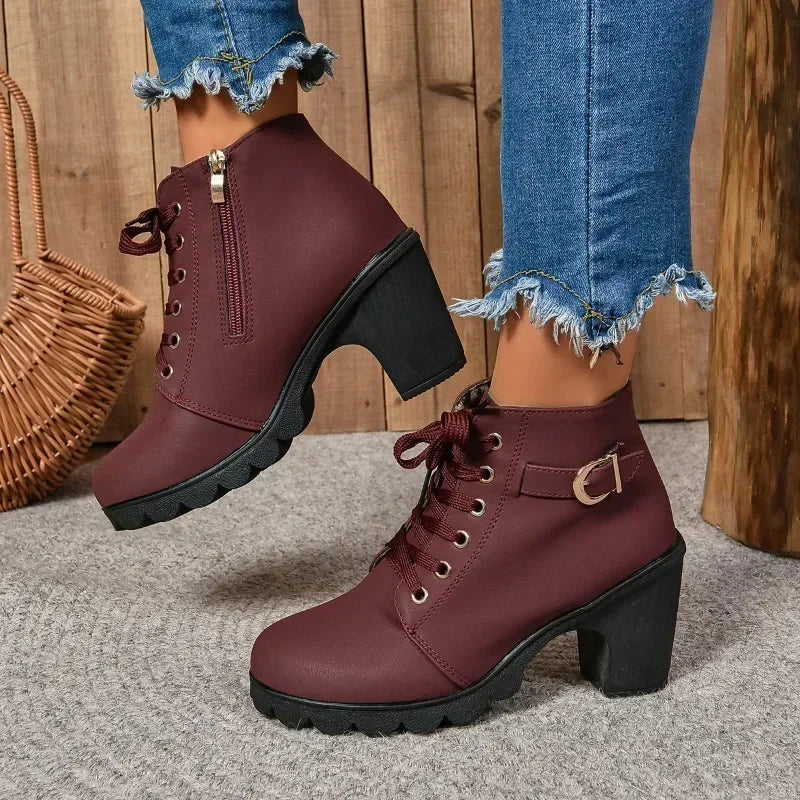 Mylah – Women’s Lace-Up Ankle Boots with Block Heel